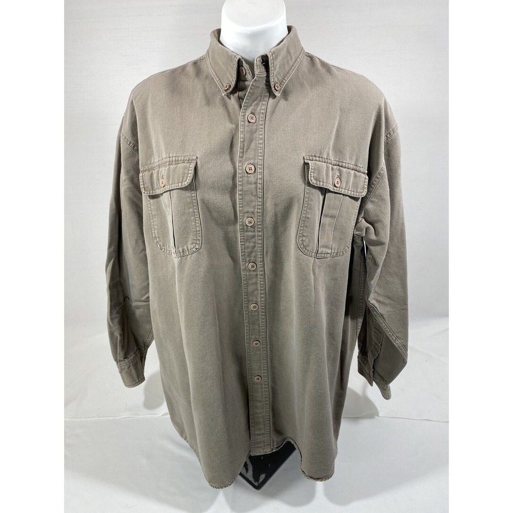 RedHead Shirt Mens Large Khaki Embroidered Deer Hunting Outdoorsman Cotton